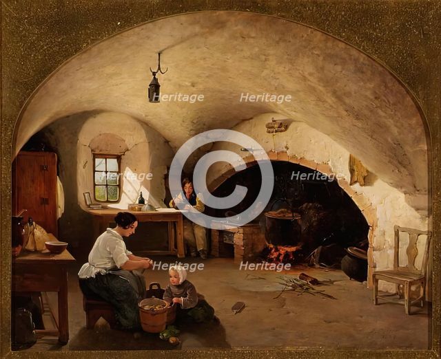 The Kitchen of Barra Castle, Aberdeenshire, 1854. Creator: James Cassie.