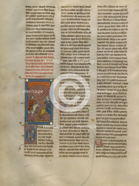 The Knight à la cote mal taillée Riding after the Demoiselle Mesdisant, about 1320-1340. Creator: Unknown.