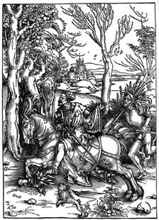 The Knight and the Landsknecht (Soldier Servant) 1497-1498, (1936). Artist: Albrecht Dürer