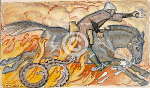 The Knight and the Snake King, Illustrated by the Seven Brothers, 1907. Creator: Akseli Gallen-Kallela.