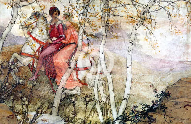 'The Knight has the Young Lady', c1900-1950. Artist: Elisabeth Sonrel
