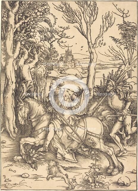 The Knight on Horseback and the Lansquenet, c. 1496/1497. Creator: Albrecht Durer.