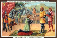 The Knights - Knighting a Knight, Middle Ages. 19th Century. Colour Lithograph. Private collection