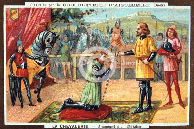 The Knights - Knighting a Knight, Middle Ages. 19th Century. Colour Lithograph. Private collection. Artist: Unknown