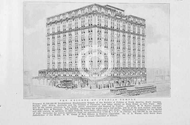 The Knights of Pythias Temple; Propose $ 1,200.000.00 International Temple of the Knights..., 1925. Creator: Unknown.