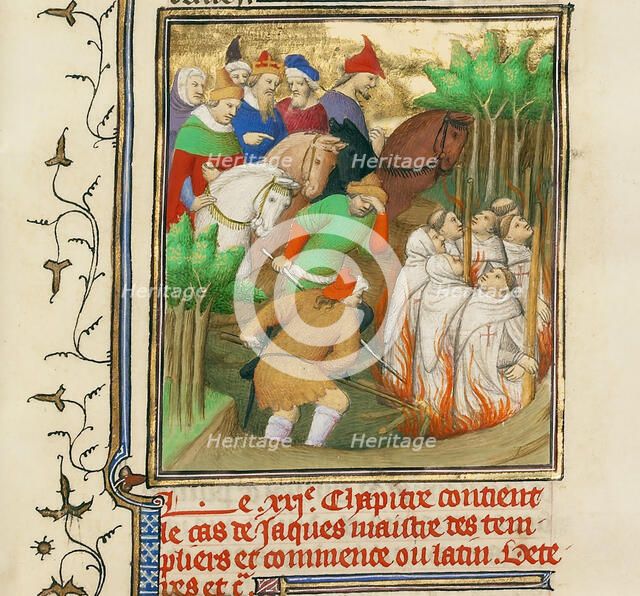 The Knights Templar Burned in the Presence of Philip the Fair and His Courtiers, ca 1413-1415. Artist: Boucicaut Master, (Master of the Hours for Marshal Boucicaut) (active 1405-1420)