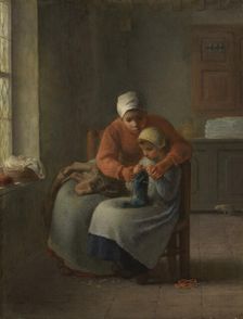 The Knitting Lesson, c1860. Creator: Jean Francois Millet