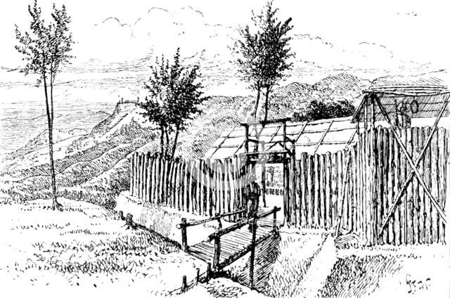 The Lushai Expedition: main entrance of Fort Langleh, with quarter guard, 1890. Creator: Unknown.