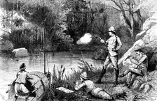 The Lushai Expedition: officers practising with the revolver at Demagiri, 1890. Creator: Unknown
