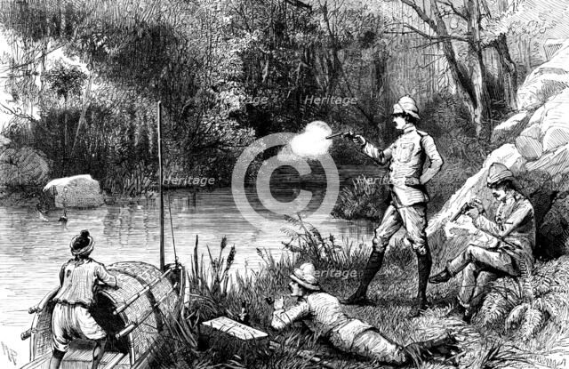 The Lushai Expedition: officers practising with the revolver at Demagiri, 1890. Creator: Unknown.
