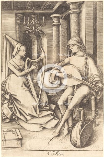 The Lute Player and the Harpist, c. 1495/1503. Creator: Israhel van Meckenem.