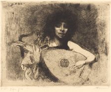 The Lute Player (La joueuse de luth), 1922. Creator: Paul Albert Besnard