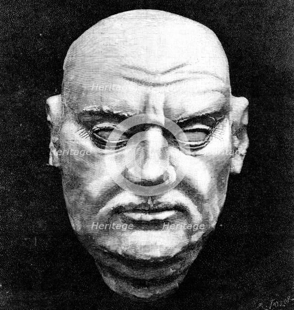 The Luther Celebration: cast of Luther's face, taken after his death..St. Mary's Church, Halle, 1883 Creator: R. Taylor.