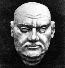 The Luther Celebration: cast of Luther's face, taken after his death..St. Mary's Church, Halle, 1883 Creator: R. Taylor