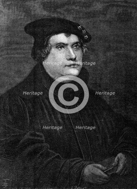 The Luther Celebration in Germany: Martin Luther, from the picture by Hans Holbein, 1883. Creator: Unknown.