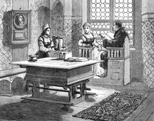 The Luther Celebration in Germany: Luther and his wife in their home at Wittenberg, 1883. Creator: Unknown