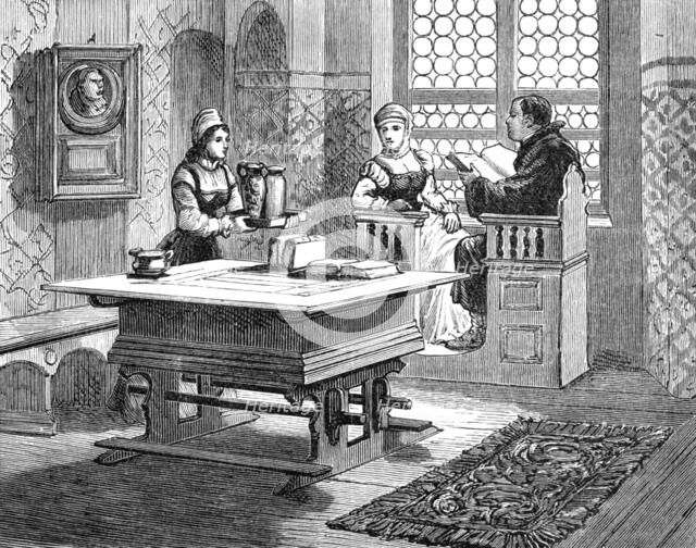 The Luther Celebration in Germany: Luther and his wife in their home at Wittenberg, 1883. Creator: Unknown.