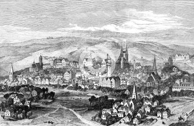The Luther Celebration in Germany: Luther's birthplace, Eisleben, as it was in 1650, (1883). Creator: Unknown.