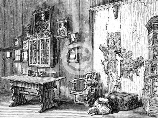 The Luther Celebration in Germany: Luther's room in the Wartburg, at Eisenach, 1883. Creator: Unknown.