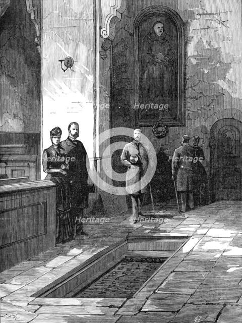 The Luther Celebration in Germany: Luther's tomb in the Schloss-Kirche at Wittenberg, 1883. Creator: Unknown.