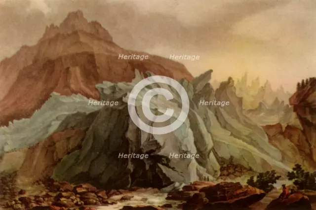 'The Lütschinen Issuing from the Lower Grindelwald Glacier', 1782-1785, (1946). Creator: Charles-Melchior Descourtis.
