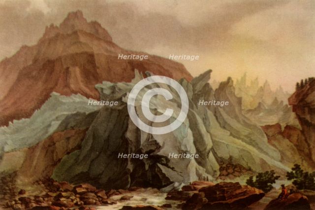 'The Lütschinen Issuing from the Lower Grindelwald Glacier', 1782-1785, (1946). Creator: Charles-Melchior Descourtis.