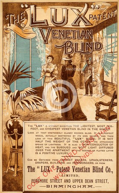 The 'Lux' Venetian Blind Co, 1900. Artist: Unknown