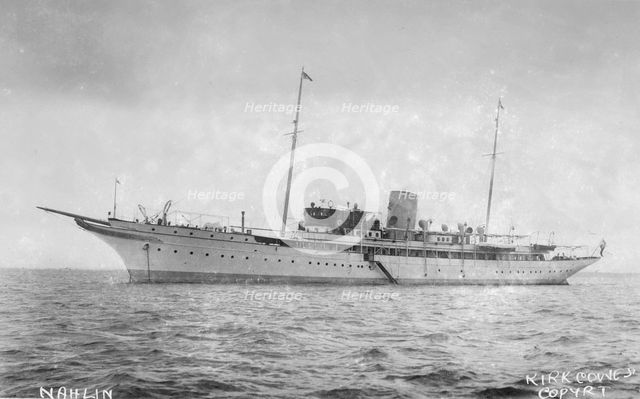 The luxury steam yacht 'Nahlin' at anchor. Creator: Kirk & Sons of Cowes.