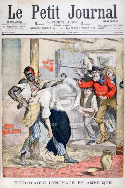 The Lynching in a prison of a black man and the assassination of a white woman tied to him, 1902. Artist: Unknown