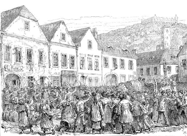 The Labour Agitation in Austria: riots at Fulneck, Moravia, 1890. Creator: Unknown.