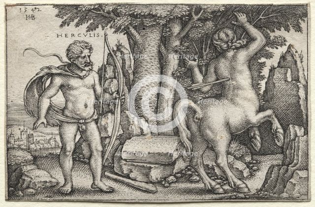 The Labors of Hercules: Hercules and Nessus, 1542. Creator: Hans Sebald Beham (German, 1500-1550).