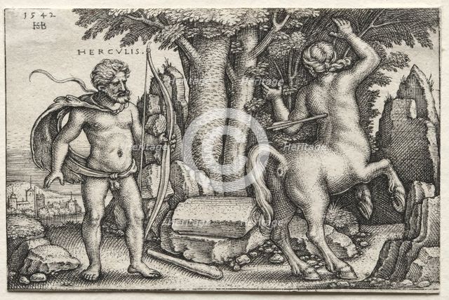 The Labors of Hercules: Hercules and Nessus, 1542. Creator: Hans Sebald Beham (German, 1500-1550).