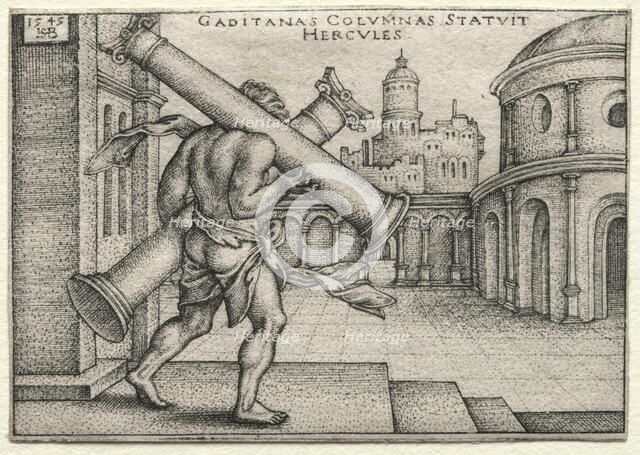 The Labors of Hercules: Hercules and the Columns of Gades, 1545. Creator: Hans Sebald Beham (German, 1500-1550).