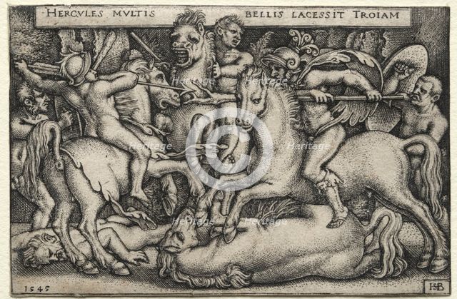 The Labors of Hercules: Hercules Conquering Troy, 1545. Creator: Hans Sebald Beham (German, 1500-1550).