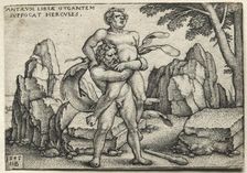 The Labors of Hercules: Hercules Crushing Antaeus, 1545. Creator: Hans Sebald Beham (German, 1500-1550)