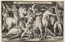 The Labors of Hercules: Hercules Defeating the Centaurs, 1542. Creator: Hans Sebald Beham (German, 1500-1550)