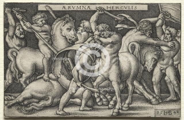 The Labors of Hercules: Hercules Defeating the Centaurs, 1542. Creator: Hans Sebald Beham (German, 1500-1550).
