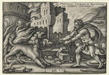 The Labors of Hercules: Hercules Dragging Cerberus from the Underworld, 1545. Creator: Hans Sebald Beham (German, 1500-1550)