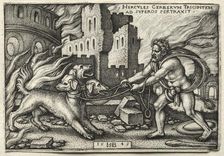 The Labors of Hercules: Hercules Dragging Cerberus from the Underworld, 1545. Creator: Hans Sebald Beham (German, 1500-1550)
