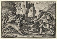 The Labors of Hercules: Hercules Dragging Cerberus from the Underworld, 1545. Creator: Hans Sebald Beham (German, 1500-1550)