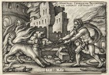 The Labors of Hercules: Hercules Dragging Cerberus from the Underworld, 1545. Creator: Hans Sebald Beham (German, 1500-1550)