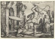 The Labors of Hercules: Hercules Killing the Giant Cacus, 1545. Creator: Hans Sebald Beham (German, 1500-1550)
