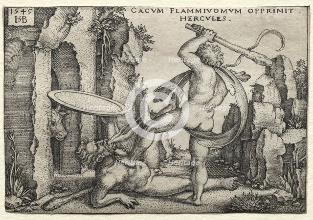 The Labors of Hercules: Hercules Killing the Giant Cacus, 1545. Creator: Hans Sebald Beham (German, 1500-1550).