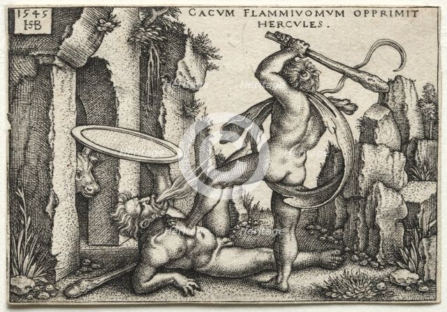 The Labors of Hercules: Hercules Killing the Giant Cacus, 1545. Creator: Hans Sebald Beham (German, 1500-1550).