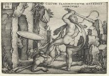 The Labors of Hercules: Hercules Killing the Giant Cacus, 1545. Creator: Hans Sebald Beham (German, 1500-1550)