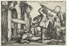 The Labors of Hercules: Hercules Killing the Giant Cacus, 1545. Creator: Hans Sebald Beham (German, 1500-1550)