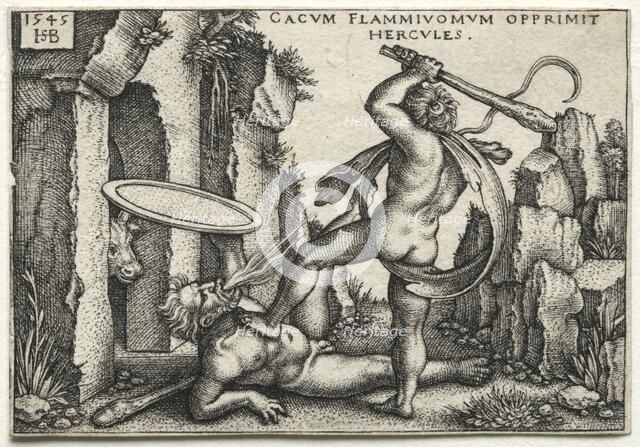 The Labors of Hercules: Hercules Killing the Giant Cacus, 1545. Creator: Hans Sebald Beham (German, 1500-1550).