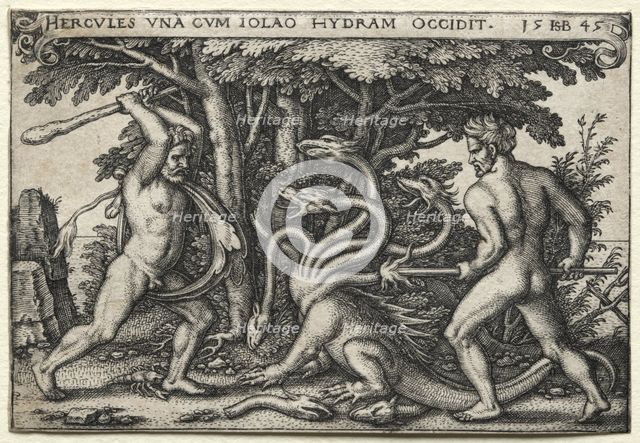 The Labors of Hercules: Hercules Killing the Lernean Hydra, 1545. Creator: Hans Sebald Beham (German, 1500-1550).