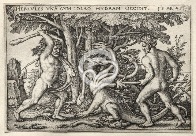 The Labors of Hercules: Hercules Killing the Lernean Hydra, 1545. Creator: Hans Sebald Beham (German, 1500-1550).