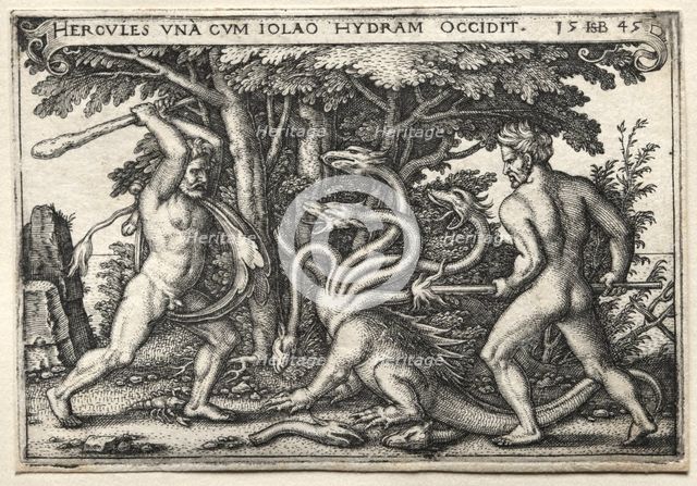 The Labors of Hercules: Hercules Killing the Lernean Hydra, 1545. Creator: Hans Sebald Beham (German, 1500-1550).